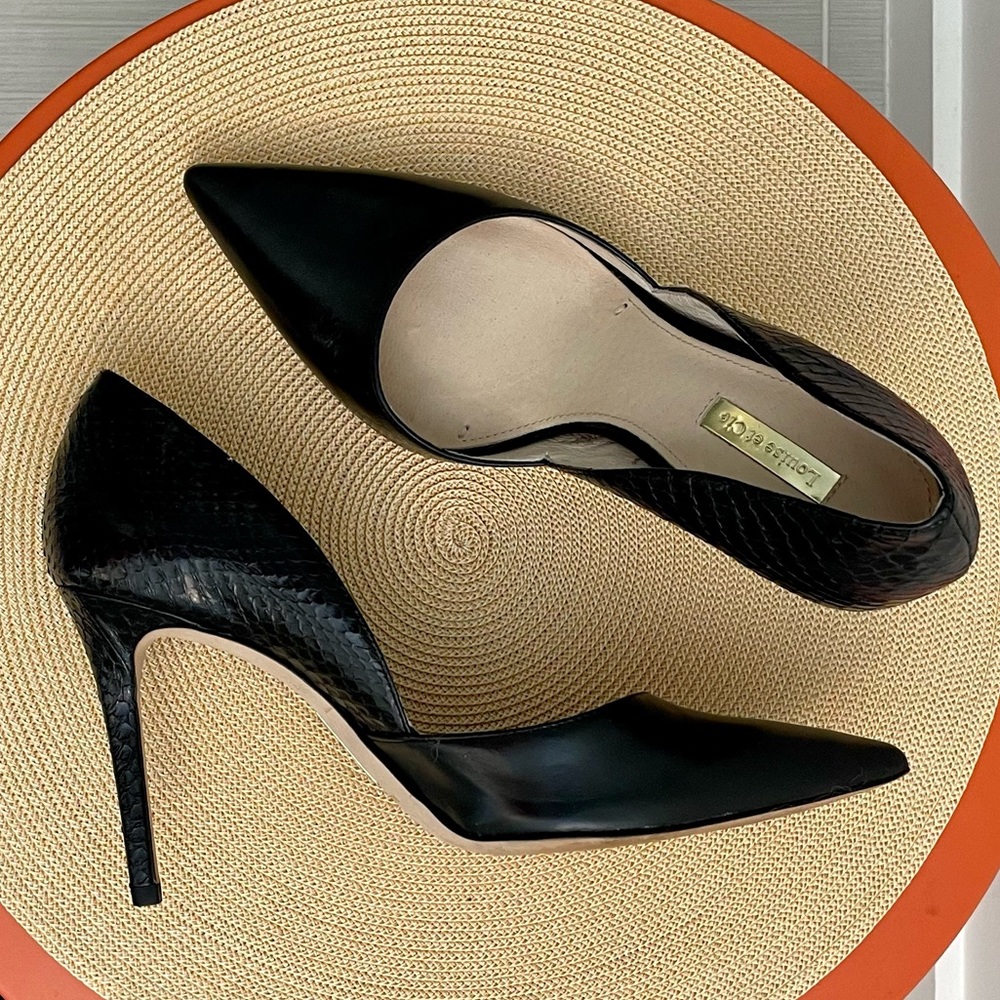 Louise et Cie pumps. Brand new. Black leather, snake texture heel. 9.5